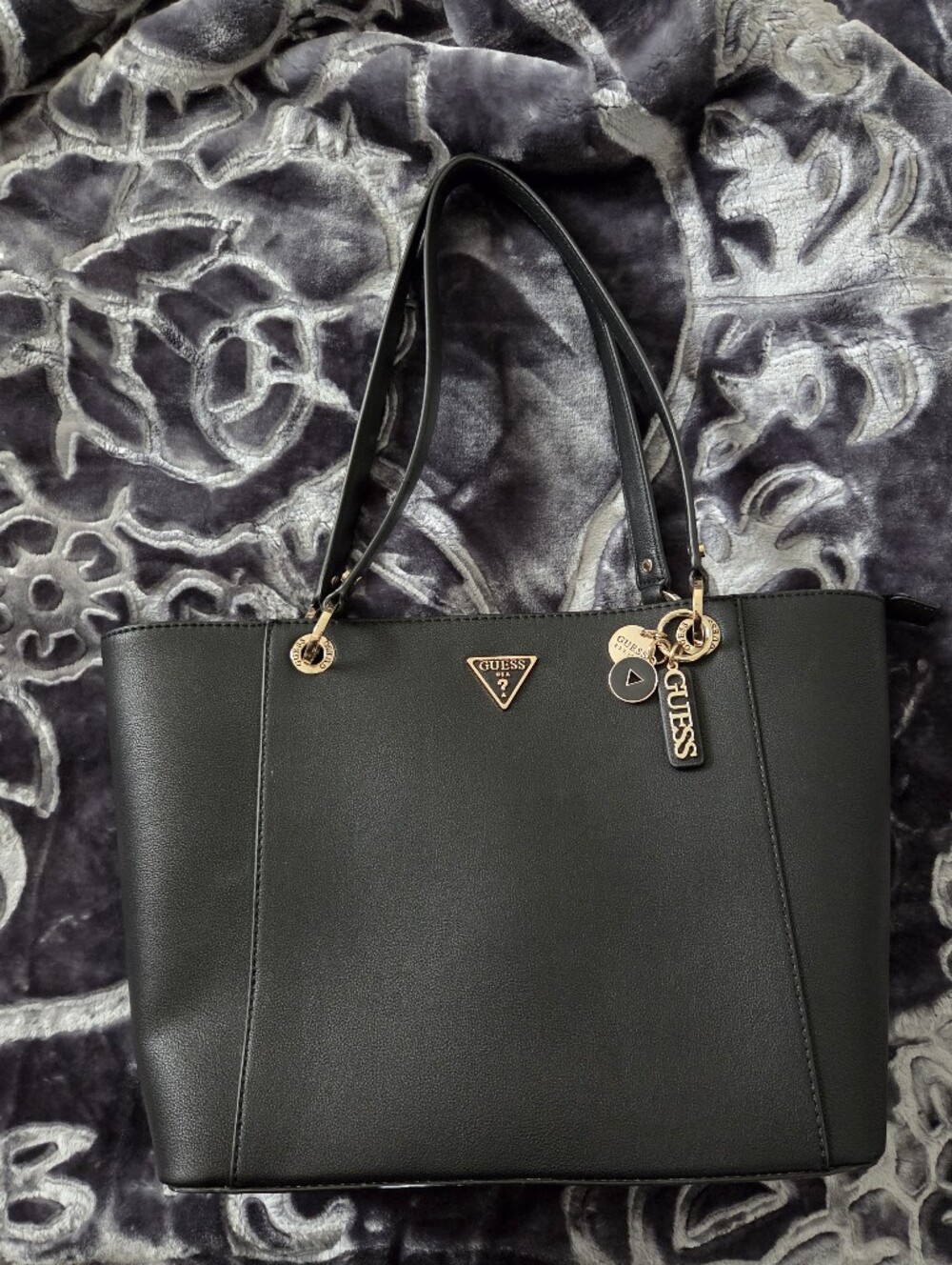 GUESS Black Logo Charm Tote Bag